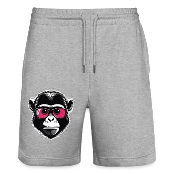 Affe / Tier / Zoo / Schimpanse / Wild / Comic - Stanley/Stella Unisex Bio Joggingshorts Trainer  - Grau meliert - Vorne - Nik (191cm) & Marisol (170cm)