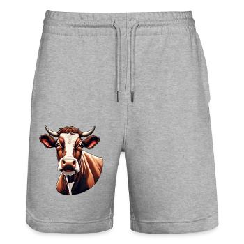 Braune Kuh / Tier / Milch / Bauernhof / Stall - Stanley/Stella Unisex Bio Joggingshorts Trainer  - Grau meliert - Vorne - Nik (191cm) & Marisol (170cm)