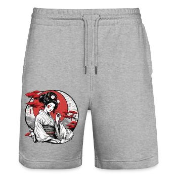 Geisha / Chinesisch / Japanisch / Anime / Comic - Stanley/Stella Unisex Bio Joggingshorts Trainer  - Grau meliert - Vorne - Nik (191cm) & Marisol (170cm)