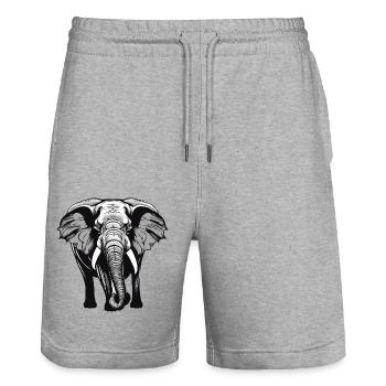 Éléphant / Animal / Safari / Zoo / Afrique / Bande dessinée - Short de jogging bio TRAINER Stanley/Stella unisexe - gris chiné - Devant - Nik (191cm) & Marisol (170cm)