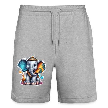 Éléphant / Animal / Safari / Zoo / Afrique / Arabe - Short de jogging bio TRAINER Stanley/Stella unisexe - gris chiné - Devant - Nik (191cm) & Marisol (170cm)