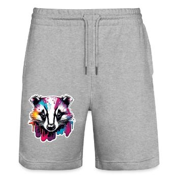 Dachs / Nagetier / Tier / Streifen / Wild - Stanley/Stella Unisex Bio Joggingshorts Trainer  - Grau meliert - Vorne - Nik (191cm) & Marisol (170cm)