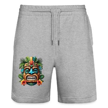 Tiki / Hawaii / Tropisch /Insel / Kultur / Logo - Stanley/Stella Unisex Bio Joggingshorts Trainer  - Grau meliert - Vorne - Nik (191cm) & Marisol (170cm)