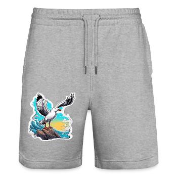 Mouette / Animal / Port / Oiseau / Mer / Eau - Short de jogging bio TRAINER Stanley/Stella unisexe - gris chiné - Devant - Nik (191cm) & Marisol (170cm)
