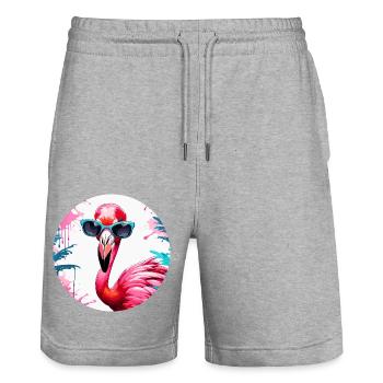 Flamant rose / Animal / Rose / Tropical / Longues pattes - Short de jogging bio TRAINER Stanley/Stella unisexe - gris chiné - Devant - Nik (191cm) & Marisol (170cm)