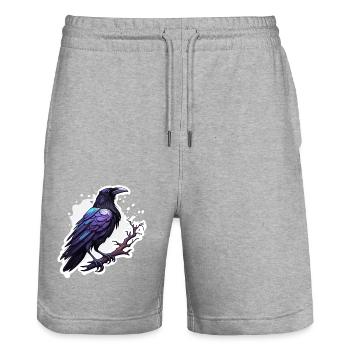 Corbeau / Oiseau / Animal / Vol / Plumes / Ailes - Short de jogging bio TRAINER Stanley/Stella unisexe - gris chiné - Devant - Nik (191cm) & Marisol (170cm)