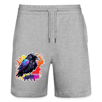 Raven / Bird / Animal / Flying / Feathers / Wings - Stanley/Stella Trainer Unisex Organic Jogging Shorts - heather grey - Front - Nik (191cm) & Marisol (170cm)
