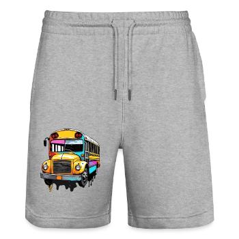 Bus / School Bus / Yellow / Comic / Old School - Stanley/Stella Trainer Unisex Organic Jogging Shorts - heather grey - Front - Nik (191cm) & Marisol (170cm)
