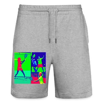 Tennisspieler auf dem Platz - Stanley/Stella Unisex Bio Joggingshorts Trainer  - Grau meliert - Vorne - Nik (191cm) & Marisol (170cm)
