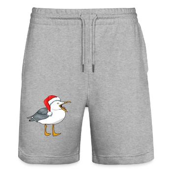 Seagull with Santa hat - Stanley/Stella Trainer Unisex Organic Jogging Shorts - heather grey - Front - Nik (191cm) & Marisol (170cm)