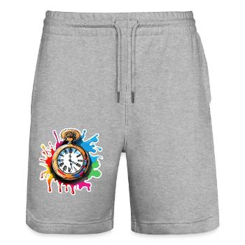 Clock / Movement / Time / Hands / Time / Antique - Stanley/Stella Trainer Unisex Organic Jogging Shorts - heather grey - Front - Nik (191cm) & Marisol (170cm)