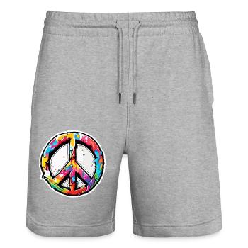 Love Peace and Harmony / Hippie / Freedom - Stanley/Stella Trainer Unisex Organic Jogging Shorts - heather grey - Front - Nik (191cm) & Marisol (170cm)
