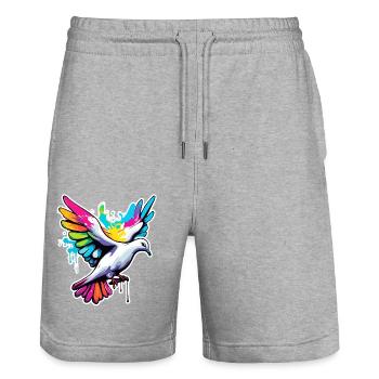 Colombe de la paix / oiseau / animal / vol / mariage - Short de jogging bio TRAINER Stanley/Stella unisexe - gris chiné - Devant - Nik (191cm) & Marisol (170cm)