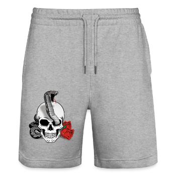 Skull Snake - Totenkopf mit Schlange - Stanley/Stella Unisex Bio Joggingshorts Trainer  - Grau meliert - Vorne - Nik (191cm) & Marisol (170cm)