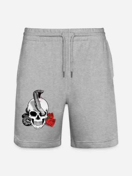 Skull Snake - Skull with snake - Stanley/Stella Trainer Unisex Organic Jogging Shorts - heather grey