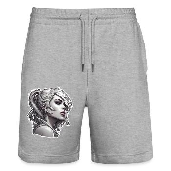 Rocker Girl / Punk Rock / Femme / Cheveux colorés / Cool - Short de jogging bio TRAINER Stanley/Stella unisexe - gris chiné - Devant - Nik (191cm) & Marisol (170cm)