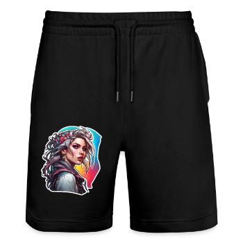 Rocker Girl / Punk Rock / Woman / Colorful Hair / Cool - Stanley/Stella Trainer Unisex Organic Jogging Shorts - black - Front - Nik (191cm) & Marisol (170cm)