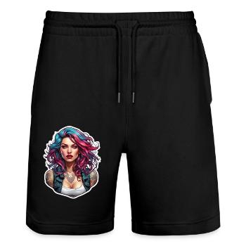 Rocker Girl / Punk Rock / Woman / Colorful Hair / Cool - Stanley/Stella Trainer Unisex Organic Jogging Shorts - black - Front - Nik (191cm) & Marisol (170cm)
