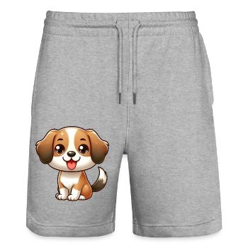 HUND BEAGLE CHIBI BABY WELPE SCHLAPPOHR TIERLIEBE - Stanley/Stella Unisex Bio Joggingshorts Trainer  - Grau meliert - Vorne - Nik (191cm) & Marisol (170cm)