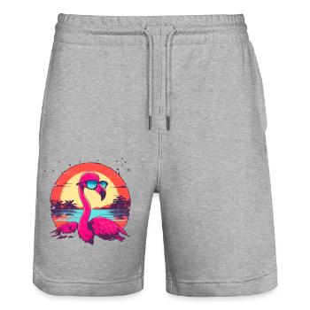 Stay cool and pink.Surf Flamingo chillt sein Leben - Stanley/Stella Unisex Bio Joggingshorts Trainer  - Grau meliert - Vorne - Nik (191cm) & Marisol (170cm)