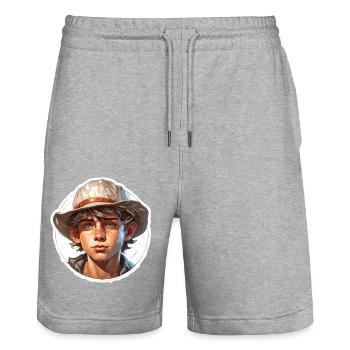 Farmer / Farmer / Harvest / Cultivation / Farm / Earth - Stanley/Stella Trainer Unisex Organic Jogging Shorts - heather grey - Front - Nik (191cm) & Marisol (170cm)