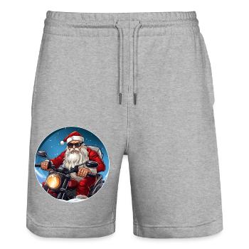Motorcycle Santa Claus - Stanley/Stella Trainer Unisex Organic Jogging Shorts - heather grey - Front - Nik (191cm) & Marisol (170cm)