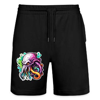 Cthulhu / Démon / Fantastique / Horreur / Tentacule - Short de jogging bio TRAINER Stanley/Stella unisexe - noir - Devant - Nik (191cm) & Marisol (170cm)