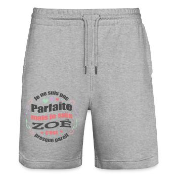 ZOÉ PARFAITE - PRENOM ZOÉ - Short de jogging bio TRAINER Stanley/Stella unisexe - gris chiné - Devant - Nik (191cm) & Marisol (170cm)