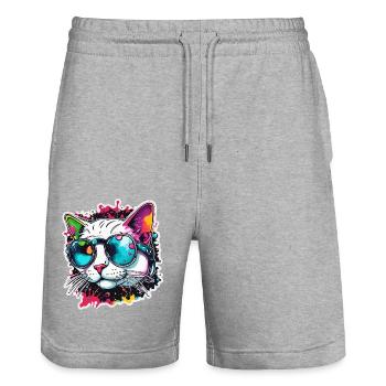 Coole Katze / lustig / Tier / Haustier / verrückt - Stanley/Stella Unisex Bio Joggingshorts Trainer  - Grau meliert - Vorne - Nik (191cm) & Marisol (170cm)