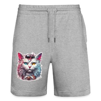 Cool Cat / Funny / Animal / Pet / Crazy - Stanley/Stella Trainer Unisex Organic Jogging Shorts - heather grey - Front - Nik (191cm) & Marisol (170cm)