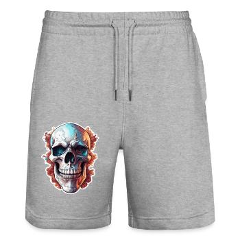 Crâne / Pirate / Crâne / Crâne / Mort / Logo - Short de jogging bio TRAINER Stanley/Stella unisexe - gris chiné - Devant - Nik (191cm) & Marisol (170cm)
