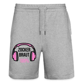 Zockerbraut zu 100 Prozent Gamerin Girl - Stanley/Stella Unisex Bio Joggingshorts Trainer  - Grau meliert - Vorne - Nik (191cm) & Marisol (170cm)