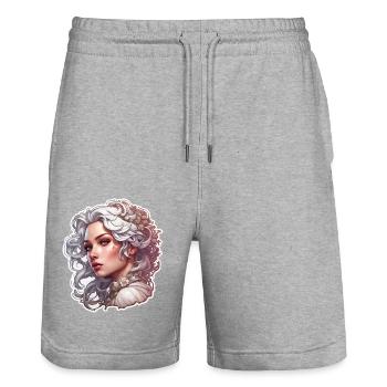 Woman / Lady / Blonde / Pretty / Feminine / Female - Stanley/Stella Trainer Unisex Organic Jogging Shorts - heather grey - Front - Nik (191cm) & Marisol (170cm)