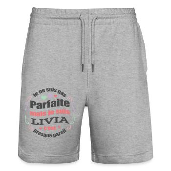 LIVIA PARFAITE - PRENOM LIVIA - Short de jogging bio TRAINER Stanley/Stella unisexe - gris chiné - Devant - Nik (191cm) & Marisol (170cm)