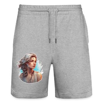 Woman / Lady / Blonde / Pretty / Feminine / Female - Stanley/Stella Trainer Unisex Organic Jogging Shorts - heather grey - Front - Nik (191cm) & Marisol (170cm)