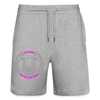 Schaf bleib ruhig und folge der Herde - Stanley/Stella Unisex Bio Joggingshorts Trainer  - Grau meliert - Vorne - Nik (191cm) & Marisol (170cm)