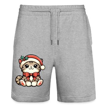 HAUSKATZE MIEZE KÄTZCHEN HAUSTIER WEIHNACHTSMÜTZE - Stanley/Stella Unisex Bio Joggingshorts Trainer  - Grau meliert - Vorne - Nik (191cm) & Marisol (170cm)