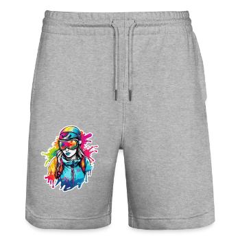 Snowboarder / Winter Sports / Piste / Snow / Alps - Stanley/Stella Trainer Unisex Organic Jogging Shorts - heather grey - Front - Nik (191cm) & Marisol (170cm)