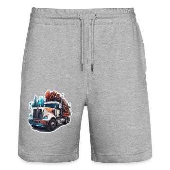 Truck / LKW / Lastfahrzeug / Fracht / Straße - Stanley/Stella Unisex Bio Joggingshorts Trainer  - Grau meliert - Vorne - Nik (191cm) & Marisol (170cm)