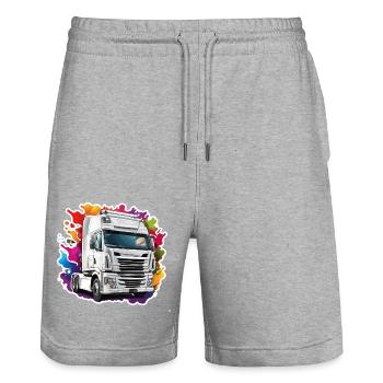 Truck / LKW / Lastfahrzeug / Fracht / Straße - Stanley/Stella Unisex Bio Joggingshorts Trainer  - Grau meliert - Vorne - Nik (191cm) & Marisol (170cm)