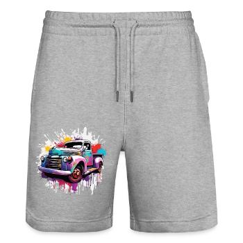 Truck / LKW / Lastfahrzeug / Fracht / Straße - Stanley/Stella Unisex Bio Joggingshorts Trainer  - Grau meliert - Vorne - Nik (191cm) & Marisol (170cm)