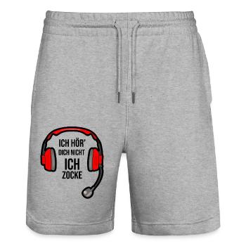 Gaming - Hör dich nicht ich zocke - Stanley/Stella Unisex Bio Joggingshorts Trainer  - Grau meliert - Vorne - Nik (191cm) & Marisol (170cm)
