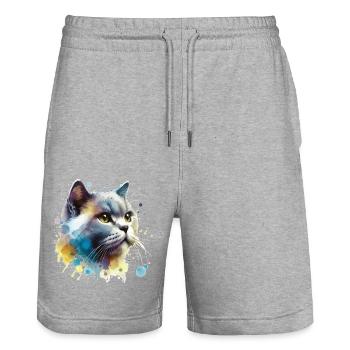 Watercolor Cat - Stanley/Stella Trainer Unisex Organic Jogging Shorts - heather grey - Front - Nik (191cm) & Marisol (170cm)