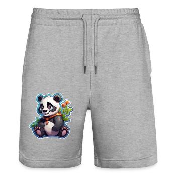 Panda / Animal / Zoo / Bamboo / Wild / Childlike - Stanley/Stella Trainer Unisex Organic Jogging Shorts - heather grey - Front - Nik (191cm) & Marisol (170cm)