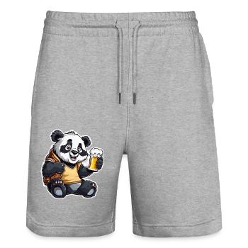 Panda / Animal / Zoo / Bamboo / Wild / Childlike - Stanley/Stella Trainer Unisex Organic Jogging Shorts - heather grey - Front - Nik (191cm) & Marisol (170cm)