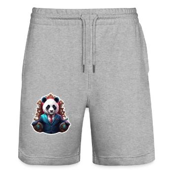 Panda / Animal / Zoo / Bamboo / Wild / Childlike - Stanley/Stella Trainer Unisex Organic Jogging Shorts - heather grey - Front - Nik (191cm) & Marisol (170cm)