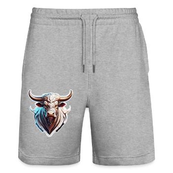 Stier / Bulle / Tier / Hörner / Stierkampf - Stanley/Stella Unisex Bio Joggingshorts Trainer  - Grau meliert - Vorne - Nik (191cm) & Marisol (170cm)