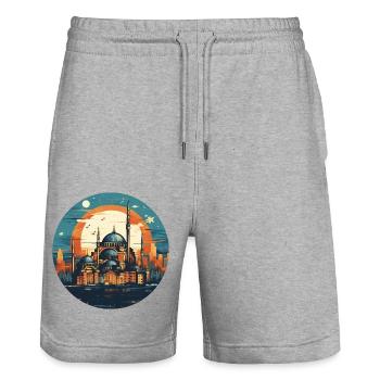 Istanbul Mosques Cultural Heritage Turkey - Stanley/Stella Trainer Unisex Organic Jogging Shorts - heather grey - Front - Nik (191cm) & Marisol (170cm)
