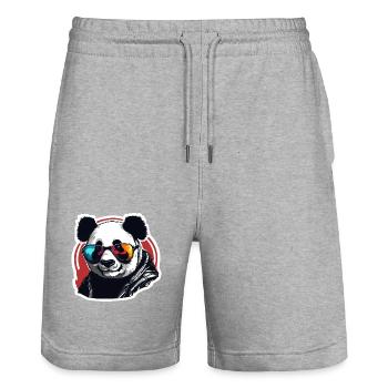 Panda / Tier / Zoo / Bambus / Wild / Kindlich - Stanley/Stella Unisex Bio Joggingshorts Trainer  - Grau meliert - Vorne - Nik (191cm) & Marisol (170cm)