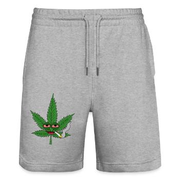 Hemp leaf with stoner eyes - Stanley/Stella Trainer Unisex Organic Jogging Shorts - heather grey - Front - Nik (191cm) & Marisol (170cm)